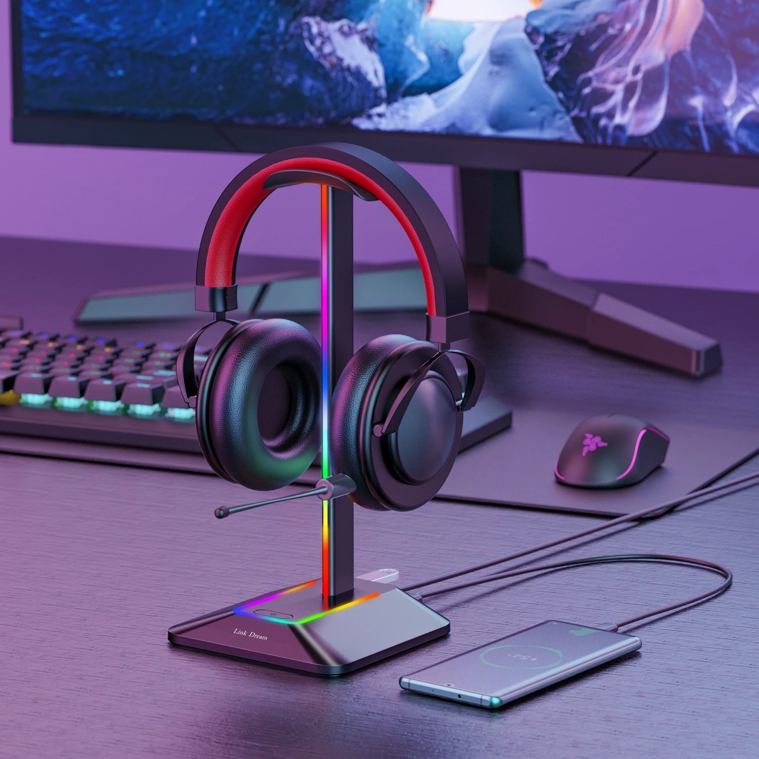 Support Casque Gamer RGB – 2 Ports USB, Design Futuriste & Base Antidérapante