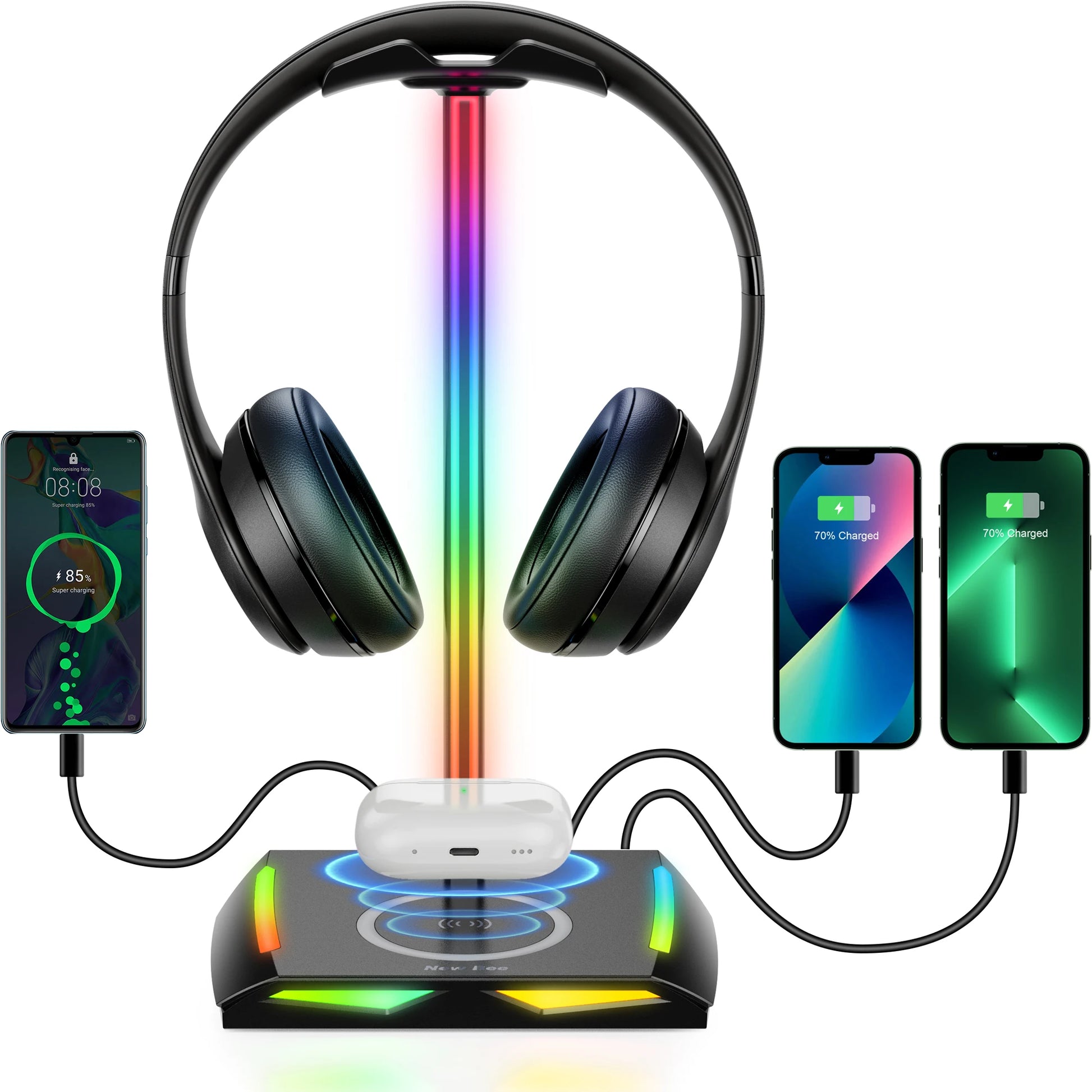 Support Casque Gamer RGB – 2 Ports USB, Design Futuriste & Base Antidérapante