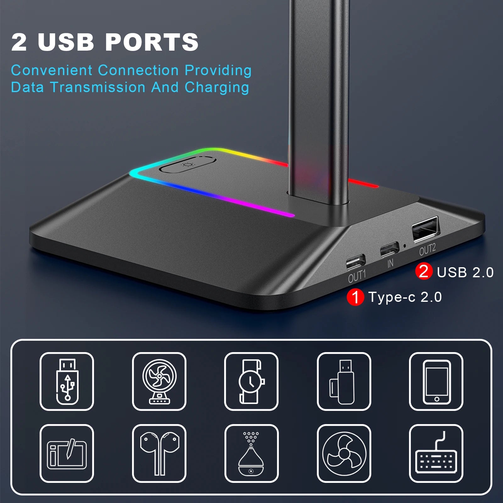 Support Casque Gamer RGB – 2 Ports USB, Design Futuriste & Base Antidérapante