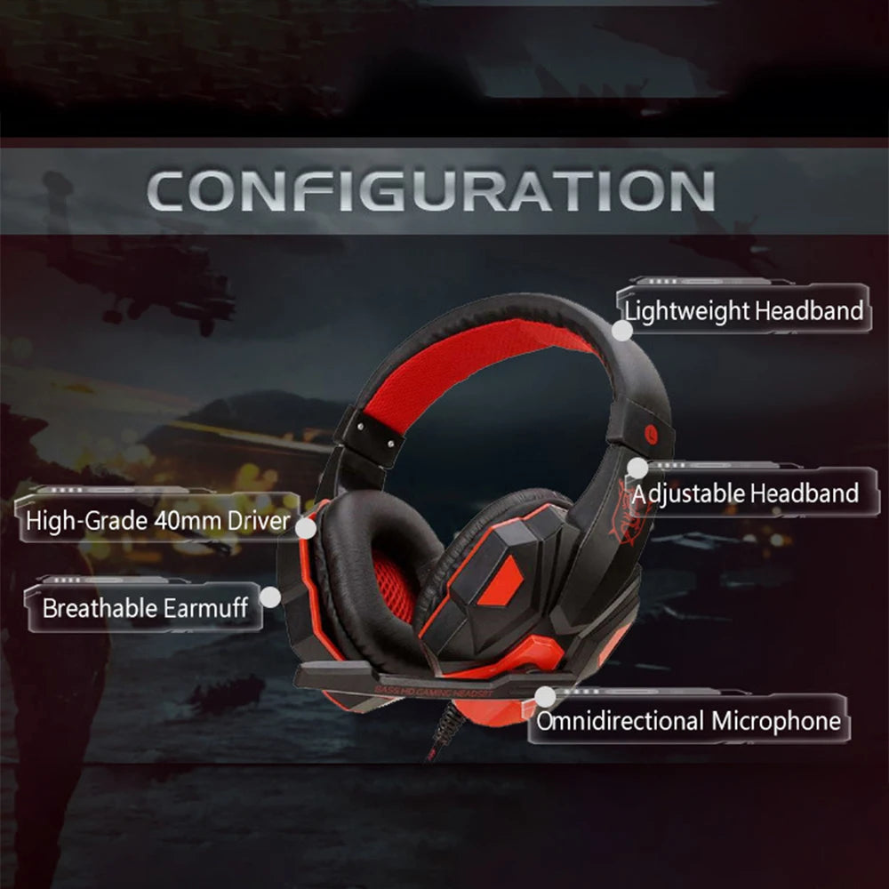 Casque Gaming : Filaire 1M / Basses renforcées / 20 000 Hz / Micro intégrer / Compatible PC, PS5, Xbox, Switch, Smartphone