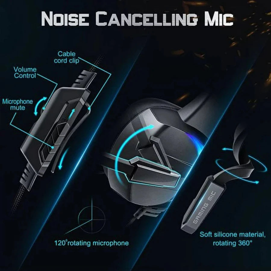 Casque Gaming filiaire : RGB  2.4 GHz & Bluetooth – Micro HD, Confort & Compatibilité (PC, PS5, Xbox, mobile)