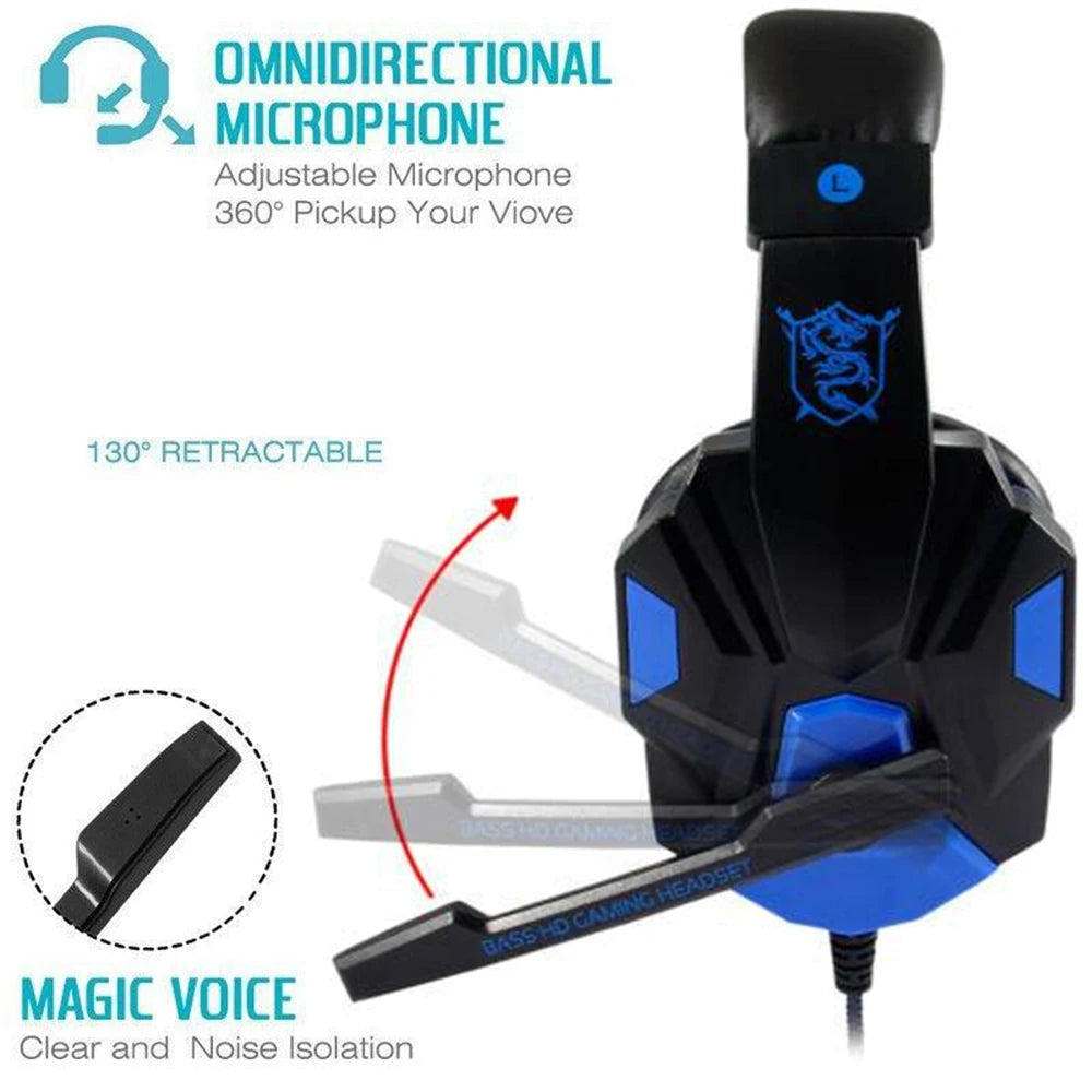 Casque Gaming : Filaire 1M / Basses renforcées / 20 000 Hz / Micro intégrer / Compatible PC, PS5, Xbox, Switch, Smartphone